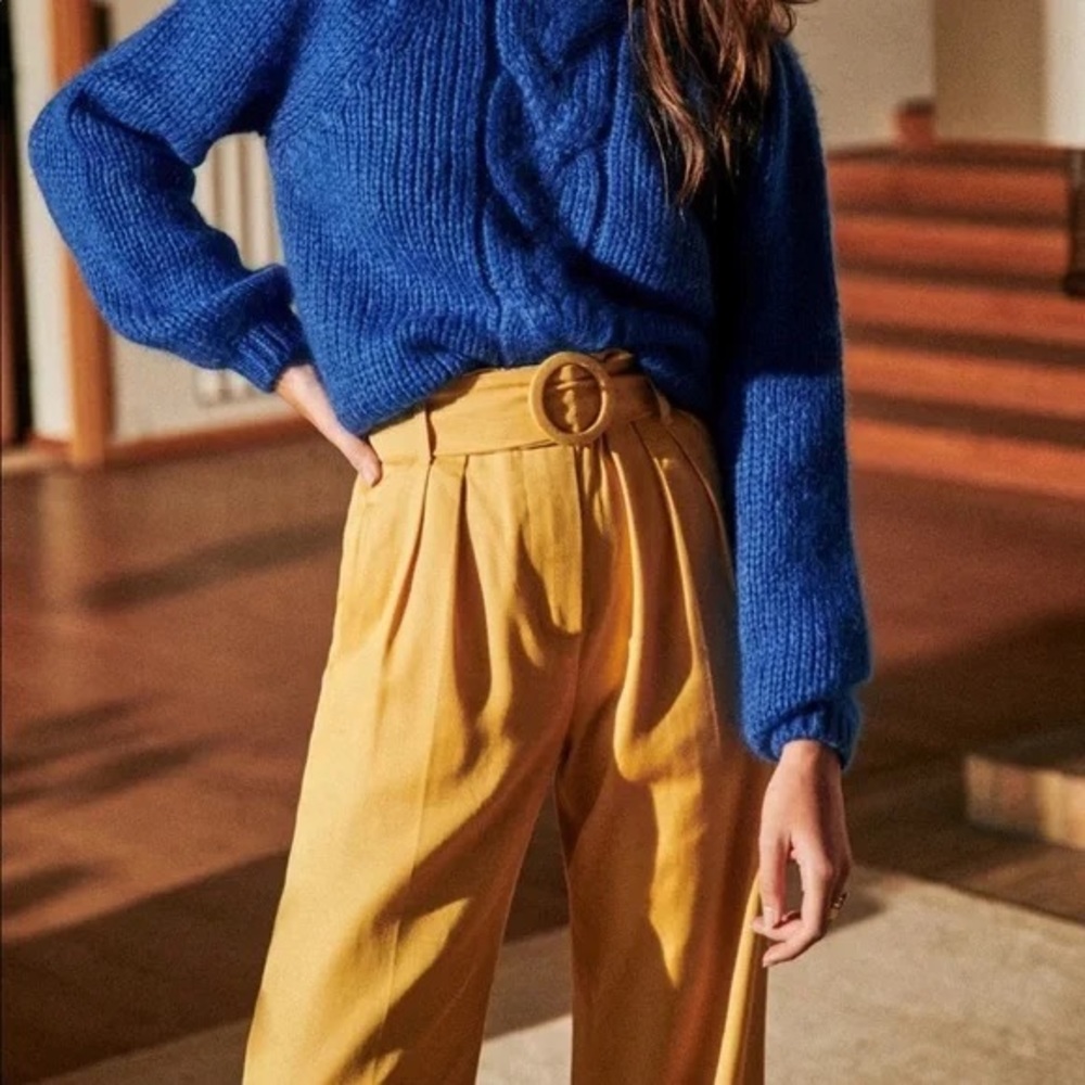 Sezane Arthur Belted Trousers in Light Honey Size 2